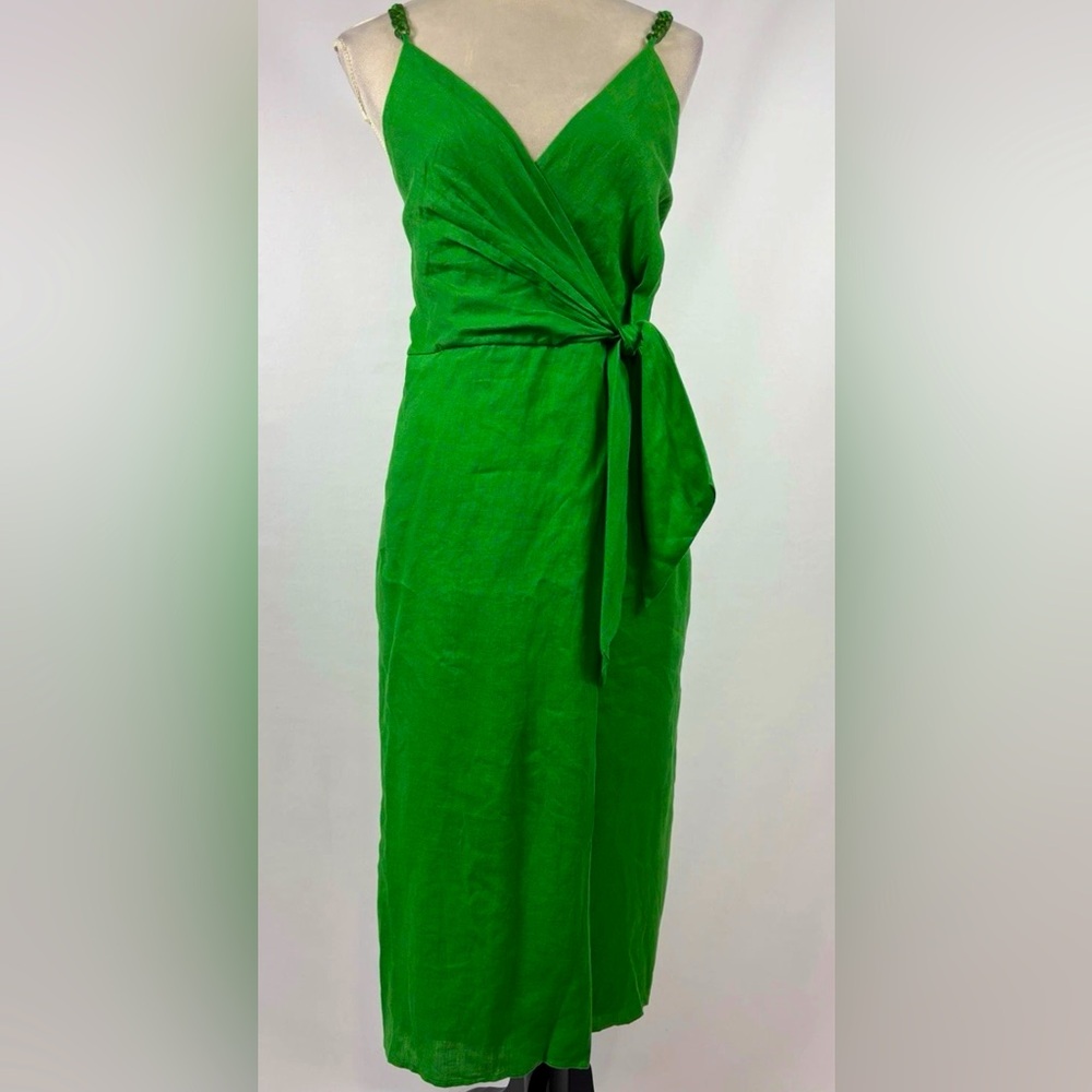 Reiss Bright Green One-Shoulder Wrap Midi Dress